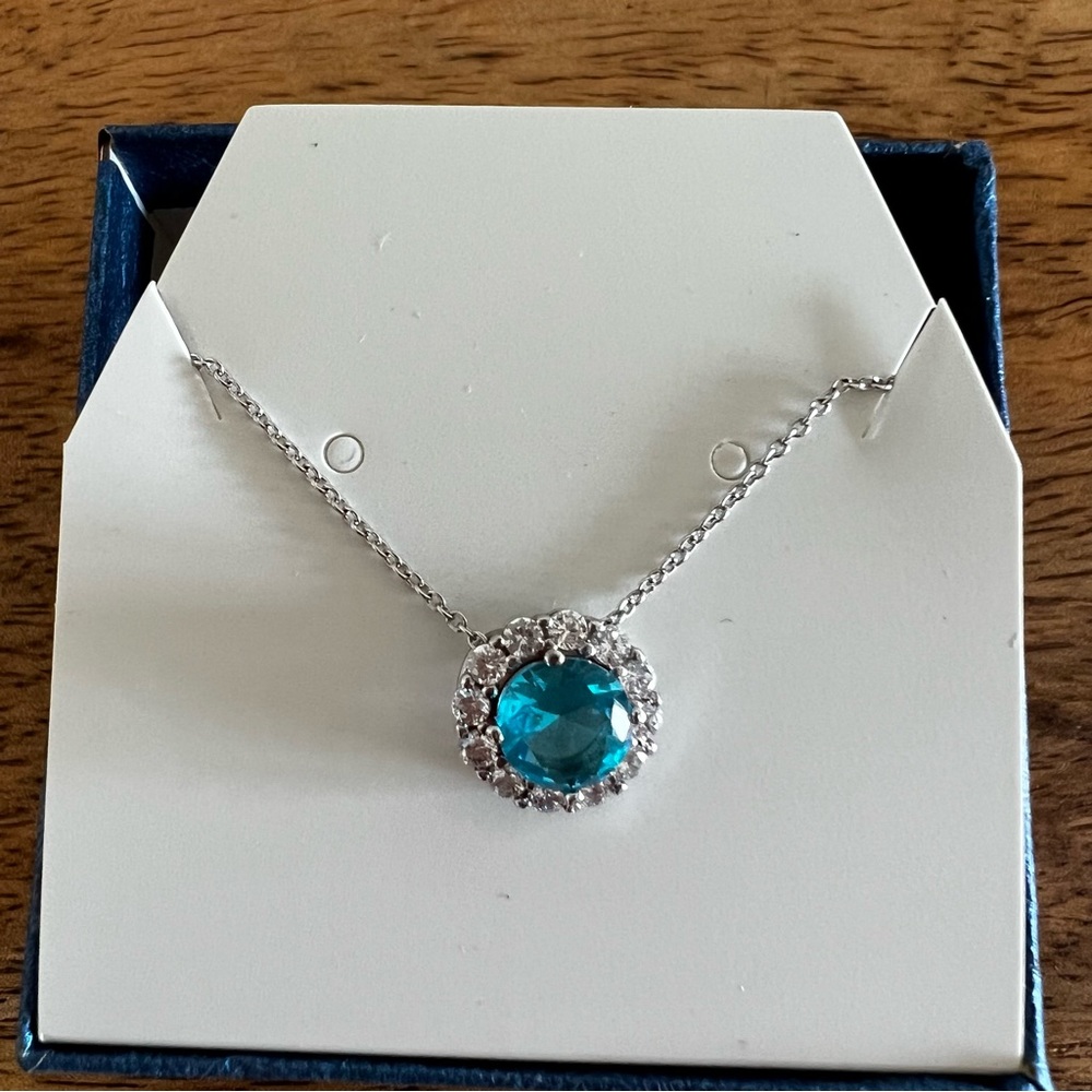 NWT Savvy Cie Jewels Rhodium Plated CZ Drop Pendant Necklace